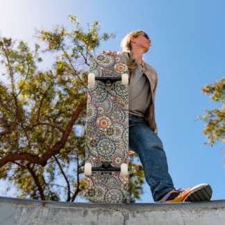 Hip Retro Chic Funky Floral Circles Art Pattern Skateboard