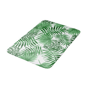 Hip Retro Tropical Green Palm Leafs Pattern Bath Mat