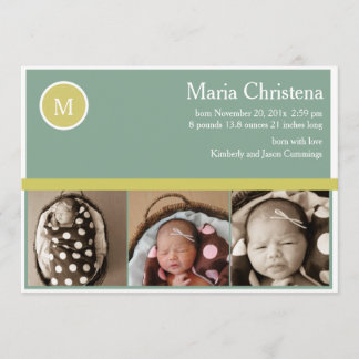 Hip Sage Green Newborn Photo Birth Announcement