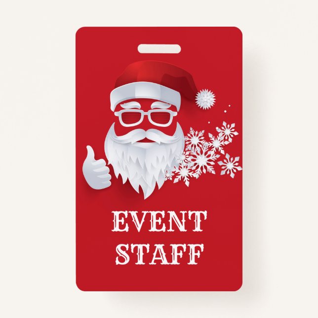 Hip Santa Claus Papercut Christmas Event Staff Badge (Front)