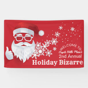 Hip Santa Claus Papercut on Red Christmas Event Banner
