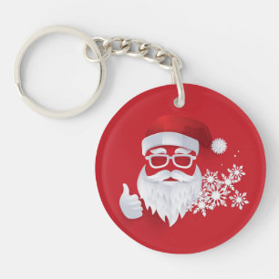 Hip Santa Claus Papercut on Red Christmas Keychain