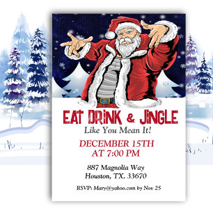 Hip Santa, Eat Drink And Jingle Invitation