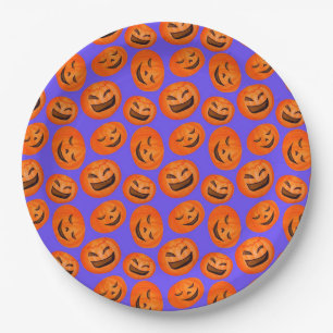 Hip spooky pumpkin Halloween party supplies blue Paper Plate