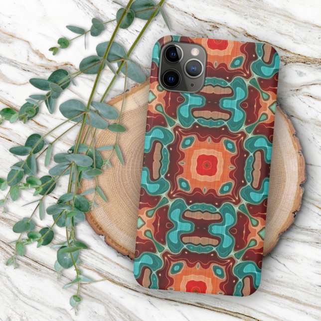 Hip Summer Turquoise Orange Red Teal Oriental Art iPhone Case (Creator Uploaded)