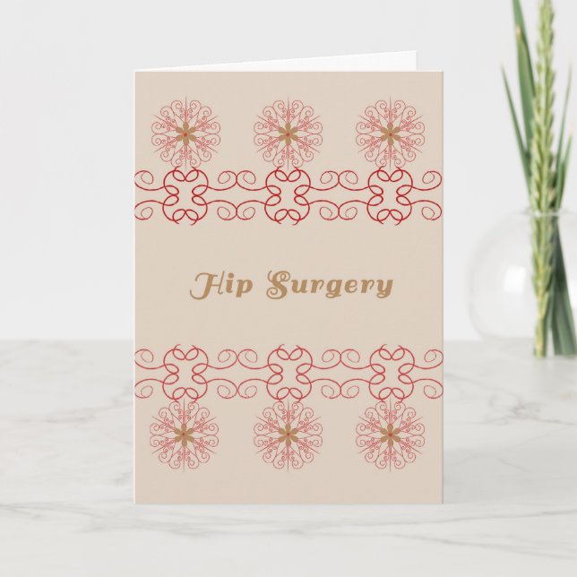 Hip Surgery Card, Tan and Cranberry Digital Design Card (Front)