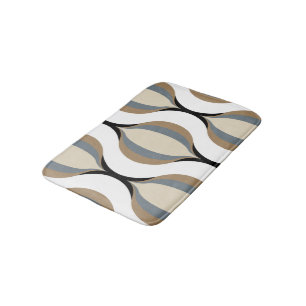 Hip Taupe Beige Sand Gray White Ogee Waves Art Bath Mat