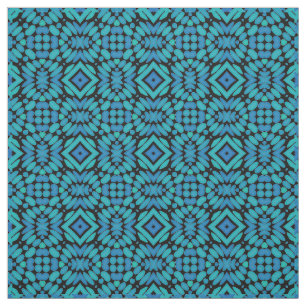 Hip Teal Blue Green Black Tribal Art Pattern Fabric