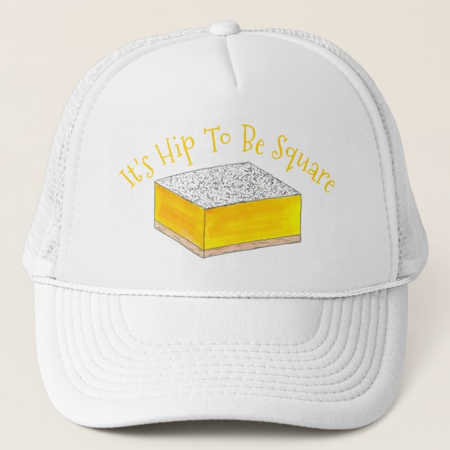 Hip To Be (Lemon) Square Bar Foodie Dessert Yellow Trucker Hat (Front)
