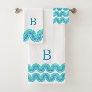 Hip Violet Teal Blue Turquoise Green Wave Pattern Bath Towel Set