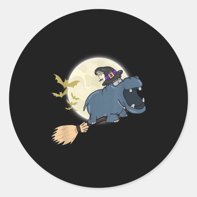 Hip Witch Hat Riding Broom Stick Zoo Animal Lover  Classic Round Sticker (Front)