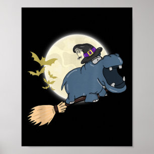 Hip Witch Hat Riding Broom Stick Zoo Animal Lover  Poster