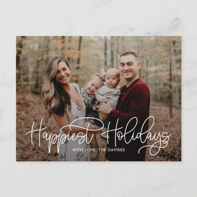 Hip Writing Happiest Holidays Postcard (Front)