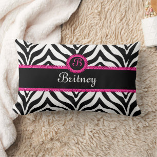 Hip Zebra Print and Lace Monogram Lumbar Pillow