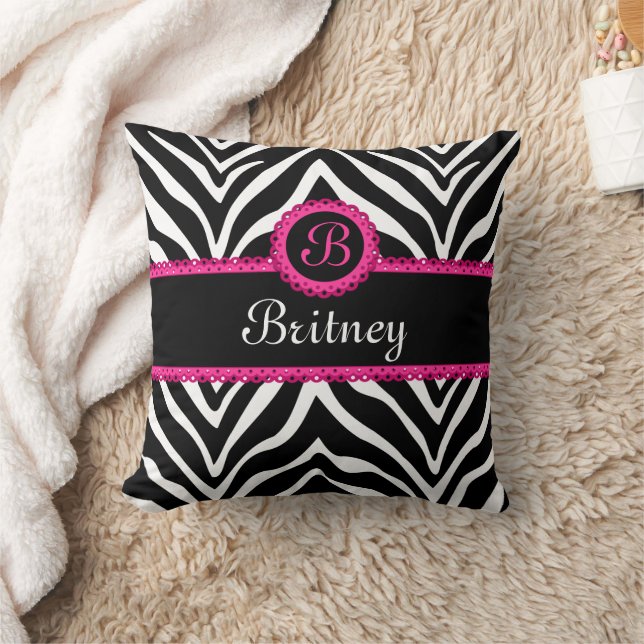 Hip Zebra Print and Lace Monogram Throw Pillow (Blanket)