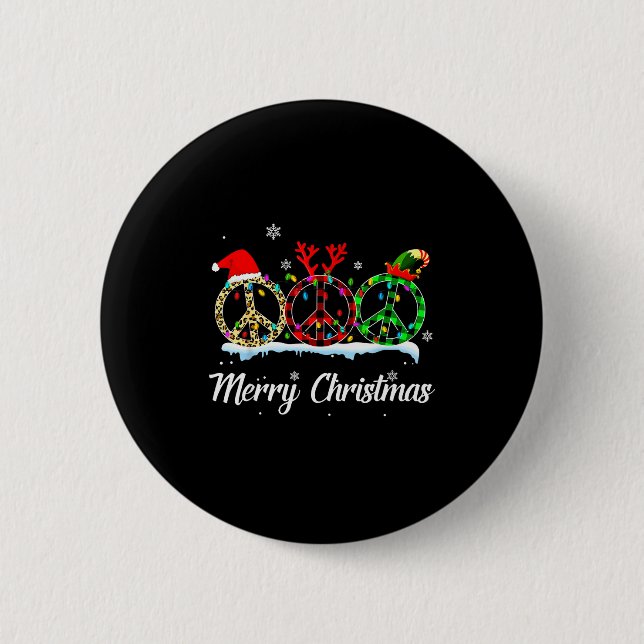 Hipe Peace Sign Santa Hat Reindeer Merry Christmas 2 Inch Round Button (Front)