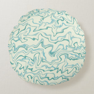 Hippie 70s Blue Marble Liquid Swirl Boho Pattern Round Pillow