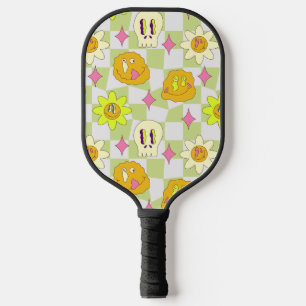 Hippie 70s Crazy Smile Psychedelic Trippy Pickleball Paddle