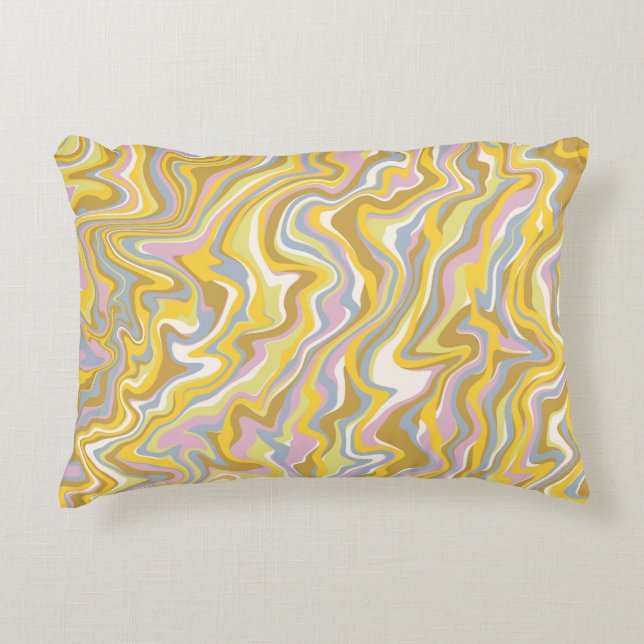 Hippie 70s Green Marble Liquid Swirl Boho Pattern Accent Pillow (Front)