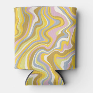 Hippie 70s Green Marble Liquid Swirl Boho Pattern Can Cooler