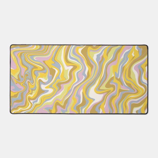 Hippie 70s Green Marble Liquid Swirl Boho Pattern Desk Mat (Front)