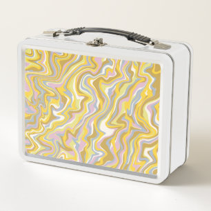 Hippie 70s Green Marble Liquid Swirl Boho Pattern Metal Lunch Box