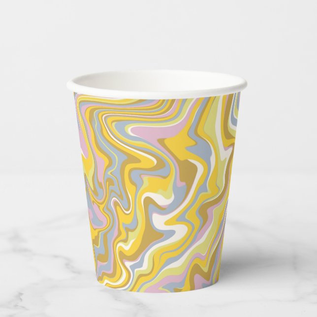 Hippie 70s Green Marble Liquid Swirl Boho Pattern Paper Cups (Front)