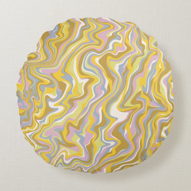 Hippie 70s Green Marble Liquid Swirl Boho Pattern Round Pillow (Front)