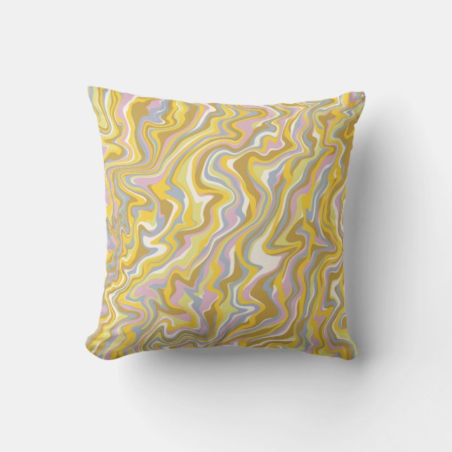 Hippie 70s Green Marble Liquid Swirl Boho Pattern Throw Pillow (Front)
