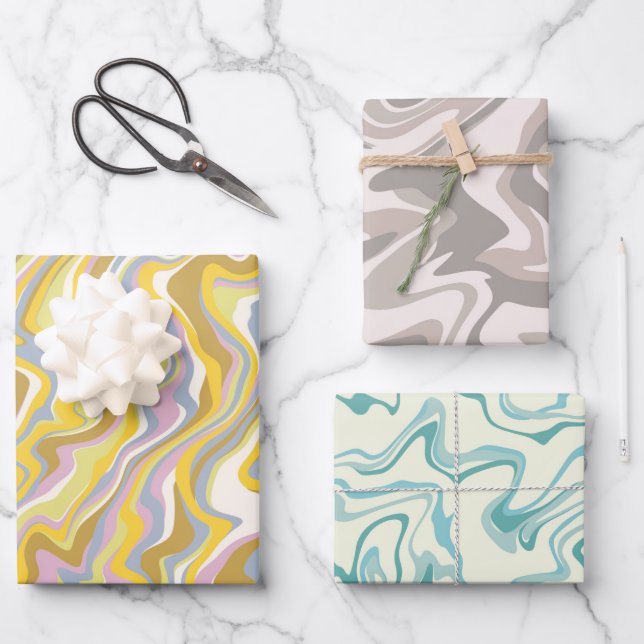 Hippie 70s Green Marble Liquid Swirl Boho Pattern Wrapping Paper Sheet (Front)