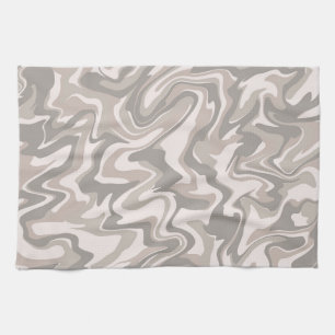 Hippie 70s Grey Marble Liquid Swirl Boho Pattern Kitchen Towel