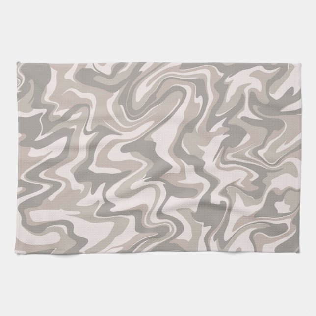 Hippie 70s Grey Marble Liquid Swirl Boho Pattern Kitchen Towel (Horizontal)