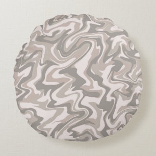 Hippie 70s Grey Marble Liquid Swirl Boho Pattern Round Pillow