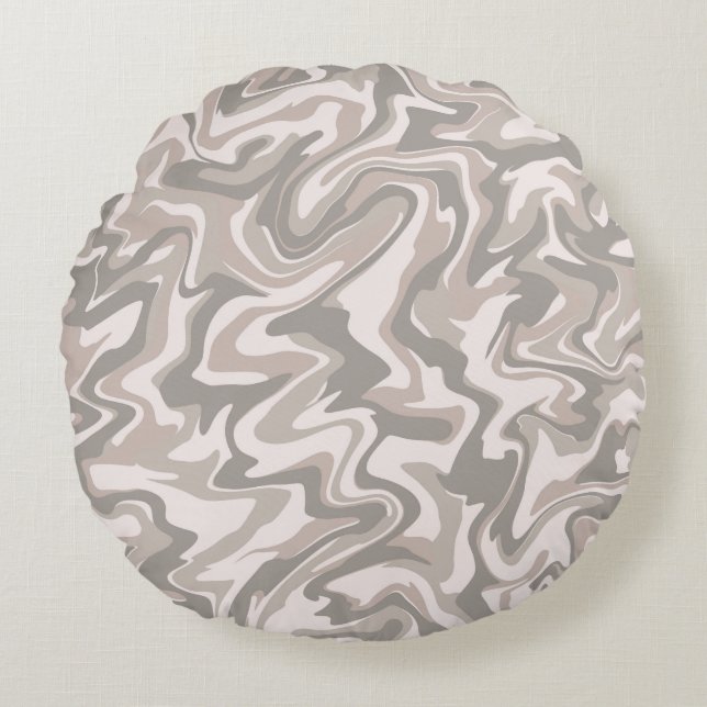 Hippie 70s Grey Marble Liquid Swirl Boho Pattern Round Pillow (Front)