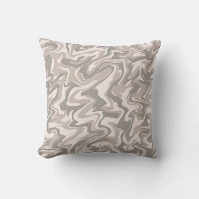 Hippie 70s Grey Marble Liquid Swirl Boho Pattern Throw Pillow (Front)