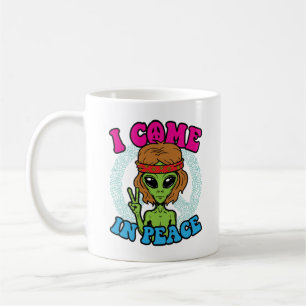 Hippie Alien I Come In Peace Trippy Peace Sign Coffee Mug