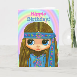 Hippie Anniversaire ! Carte de poupée fille Hippie