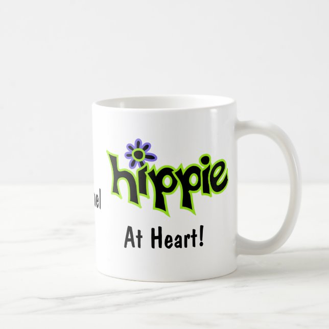 Hippie at Heart Black Green Art Name Personalized Coffee Mug (Right)