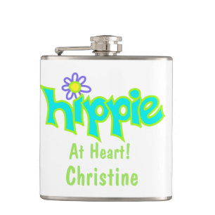 Hippie at Heart Turquoise Art Name Personalized Hip Flask