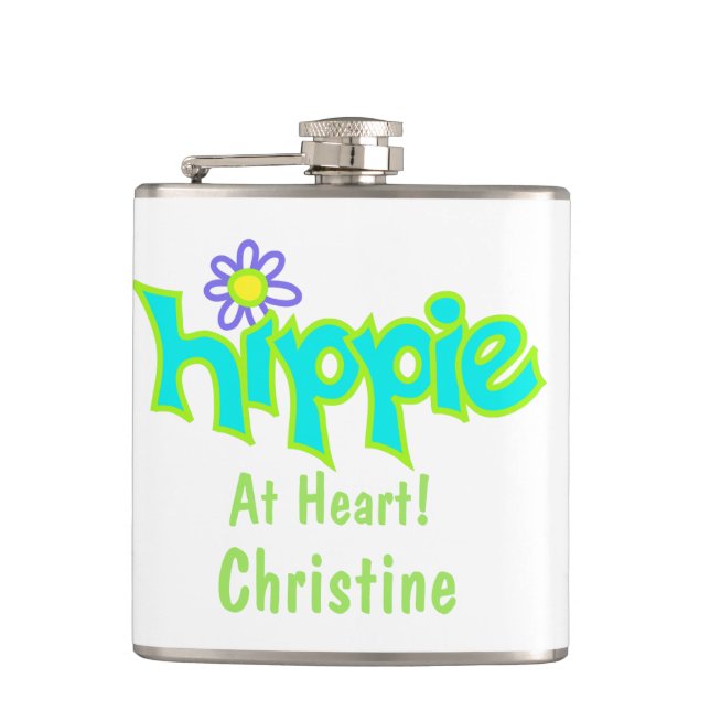 Hippie at Heart Turquoise Art Name Personalized Hip Flask (Front)