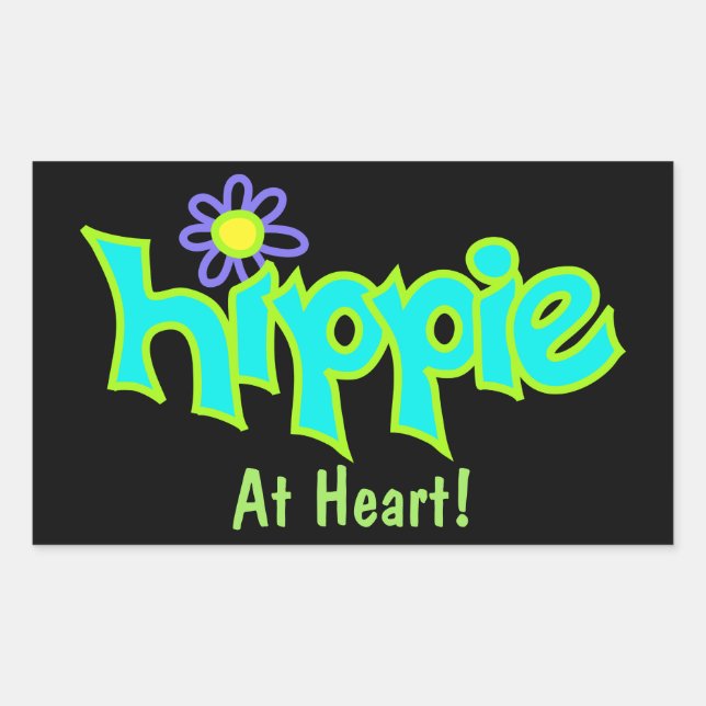 Hippie at Heart Turquoise Art on Black Custom Sticker (Front)