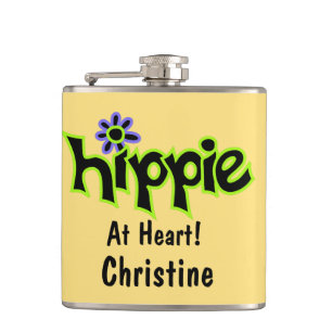 Hippie at Heart Yellow Art Name Personalized Hip Flask