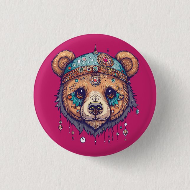 Hippie Bear I 1 Inch Round Button (Front)