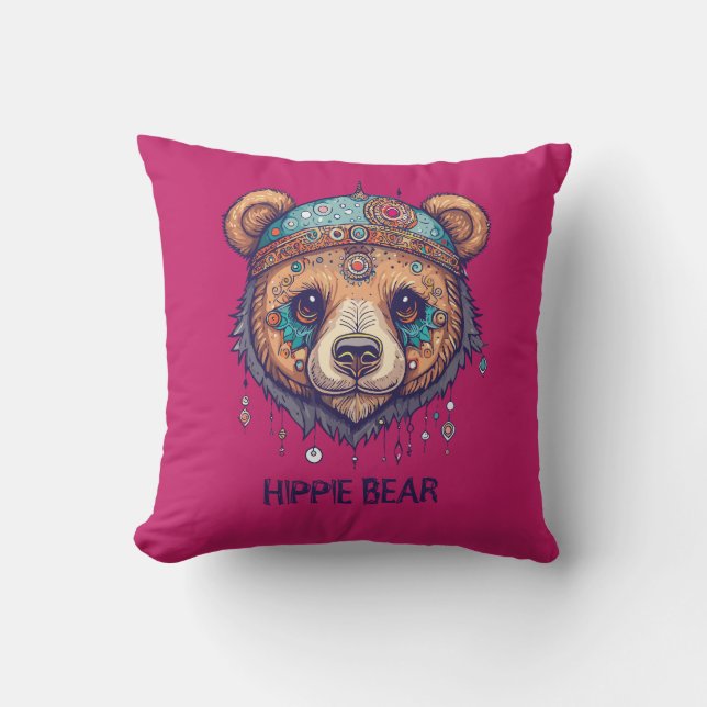 Hippie Bear I Throw Pillow (Front)