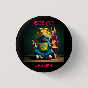 Hippie Bearded Dragon Peace Retro Custom  1 Inch Round Button
