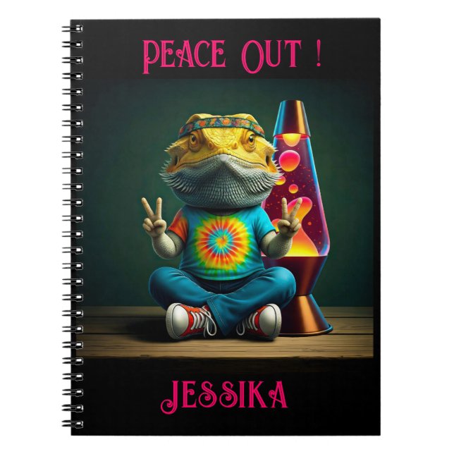 Hippie Bearded Dragon Peace Retro Custom  Notebook (Front)