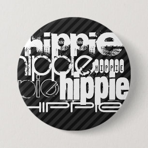 Hippie; Black & Dark Grey Stripes 3 Inch Round Button