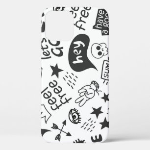 Hippie Black & White: Vintage Style iPhone 12 Case