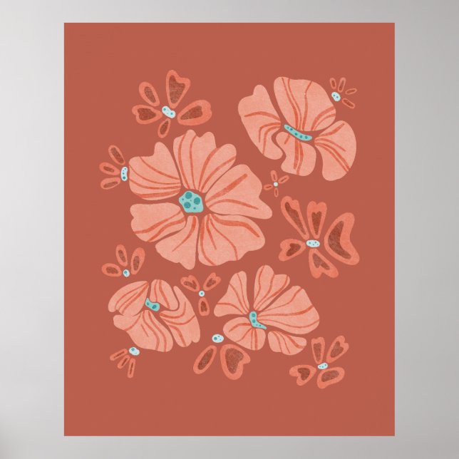 Hippie Blooms: Abstract Red Flower Power Artwork Poster (Front)