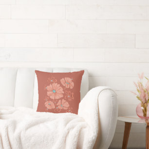 Hippie Blooms: Abstract Red Flower Power Artwork Throw Pillow